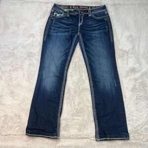 Rock Revival Molly Easy Straight Womens 31 Dark Blue Jeans Flap Pocket Sequin